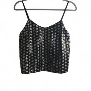 LE LIS SILVER STAR SEQUIN TANK TOP SPARKLY Y2K PARTY STATEMENT PIECE